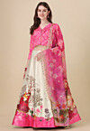 Digital Printed Satin Lehenga in Cream