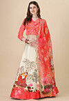 Digital Printed Satin Lehenga in Cream