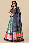 Digital Printed Satin Lehenga in Light Blue