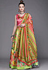 Digital Printed Satin Lehenga in Light Green