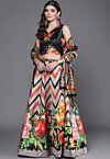 Digital Printed Satin Lehenga in Light Grey