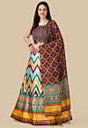 Digital Printed Satin Lehenga in Multicolor