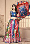 Digital Printed Satin Lehenga in Multicolor