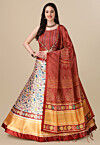 Digital Printed Satin Lehenga in Peach