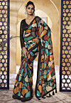 Digital Printed Satin Saree in Black