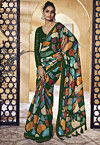 Digital Printed Organza Saree in Green