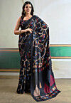 Digital Printed Satin Silk Saree in Black