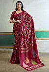 Digital Printed Satin Silk Saree in Magenta