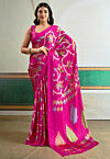 Digital Printed Satin Silk Saree in Magenta