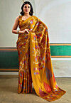 Digital Printed Satin Silk Saree in Mustard