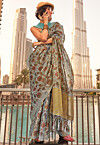 Digital Printed Tissue Silk Saree in Grey