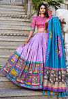 Digital Printed Tussar Silk Lehenga in Light Purple