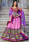 Digital Printed Tussar Silk Lehenga in Pink