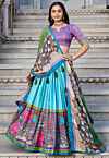 Digital Printed Tussar Silk Lehenga in Sky Blue