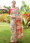 Digital Printed Tussar Silk Saree in Beige