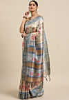 Digital Printed Tussar Silk Saree in Beige