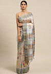 Digital Printed Tussar Silk Saree in Beige