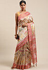 Digital Printed Tussar Silk Saree in Beige