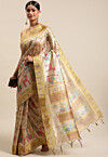 Digital Printed Tussar Silk Saree in Beige