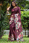 Digital Printed Tussar Silk Saree in Maroon