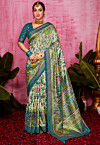 Digital Printed Tussar Silk Saree in Off White