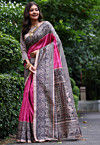 Digital Printed Tussar Silk Saree in Pink