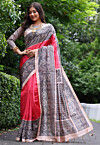 Digital Printed Tussar Silk Saree in Pink