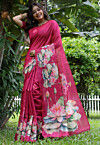 Digital Printed Tussar Silk Saree in Pink