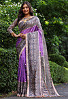Digital Printed Tussar Silk Saree in Purple