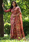 Digital Printed Tussar Silk Saree in Red