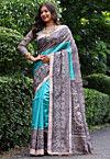 Digital Printed Tussar Silk Saree in Sky Blue