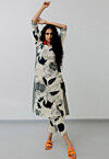 Digital Printed Viscose Cotton A Line Kurta Set in Off White