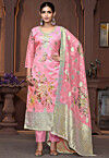Digital Printed Viscose Organza Jacquard Pakistani Suit in Pink