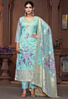Digital Printed Viscose Organza Jacquard Pakistani Suit in Sea Green