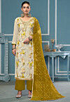 Digital Printed Viscose Silk Jacquard Pakistani Suit in Cream