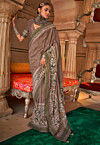 Digital Printed Viscose Silk Saree in Brown