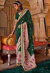 Digital Printed Viscose Silk Saree in Green