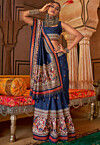 Digital Printed Viscose Silk Saree in Navy Blue