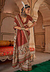 Digital Printed Viscose Silk Saree in Rust