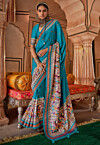 Digital Printed Viscose Silk Saree in Sky Blue