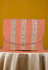 Embellished Art Silk Clutch Bag in Peach