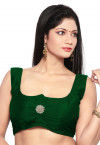 Embellished Art Silk Padded Blouse in Dark Green