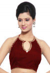 Embellished Art Silk Padded Blouse in Maroon