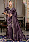 Embellished Art Silk Saree in Dark Purple