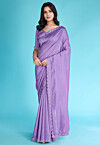 Embellished Art Silk Scalloped Saree in Purple
