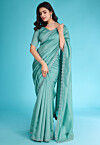 Embellished Art Silk Saree in Sea Green