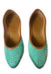 Embellished Art Silk Women Jutti in Sea Green