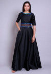 Embellished Caroon Satin Gown in Black
