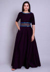 Embellished Caroon Satin Gown in Violet