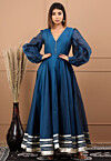 Embellished Chanderi Silk Gown in Dark Blue